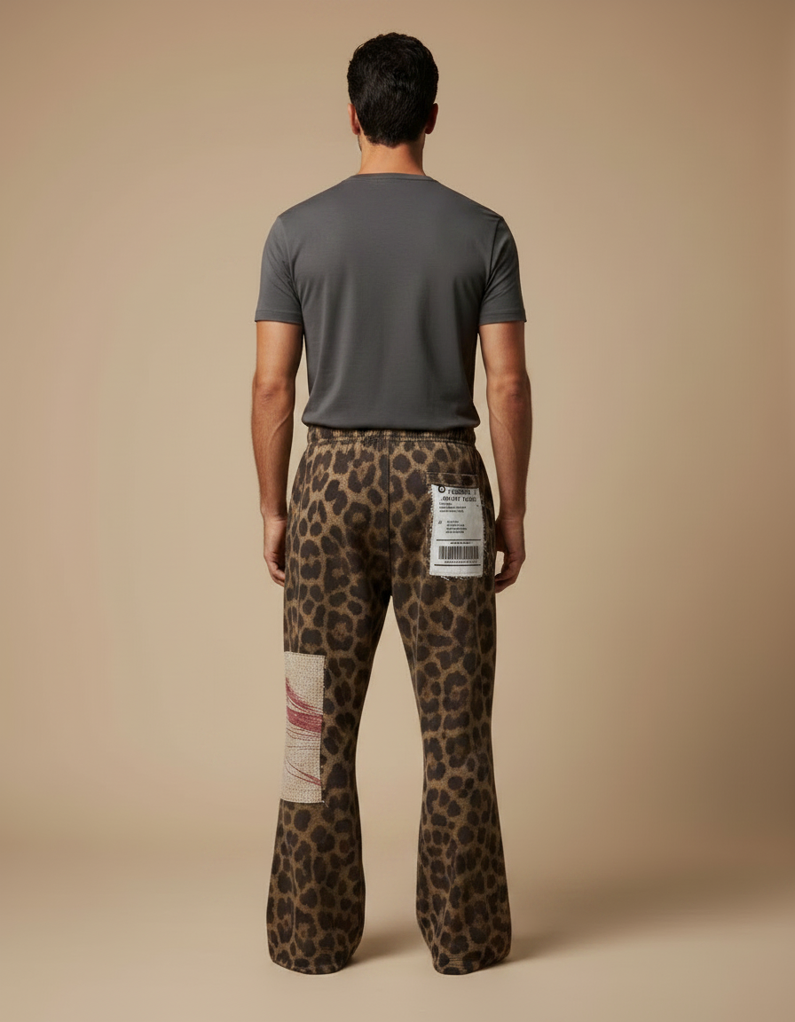 Pantalon Fluide Léopard Ample Rétro Déchiré Homme - Imprimé Molleton - vue 2