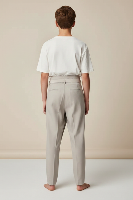 Pantalon Fluide Gris Asymétrique Ceinturé Élégant Garçon - Polyester - vue 2