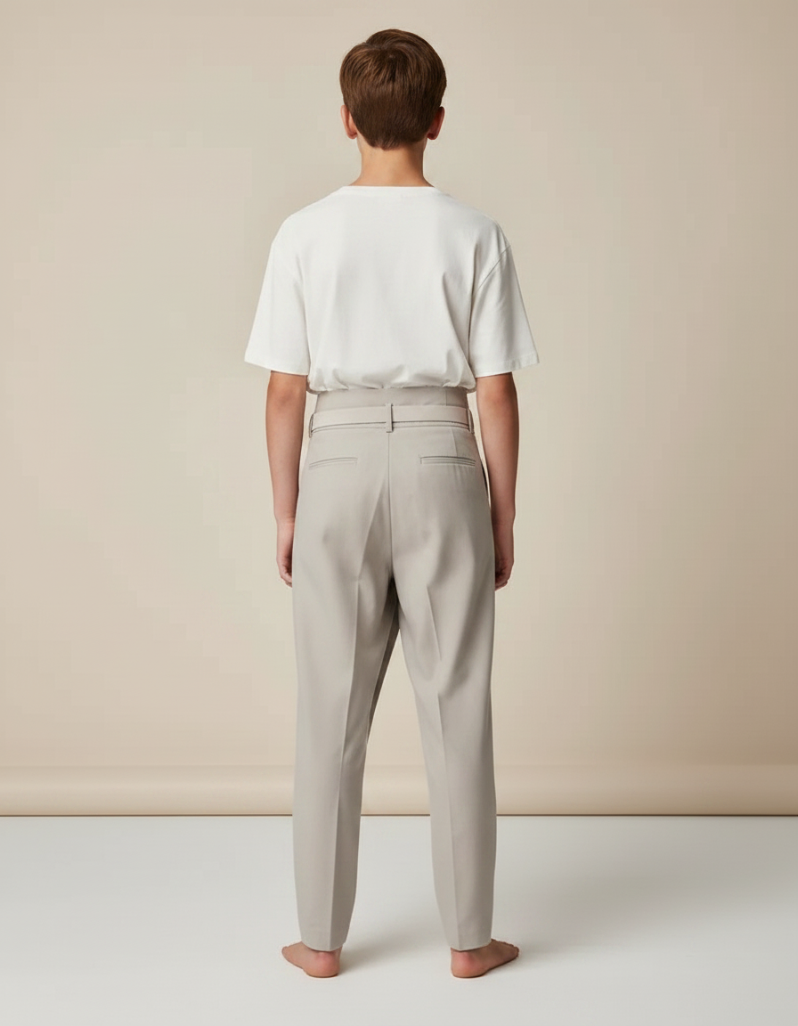 Pantalon Fluide Gris Asymétrique Ceinturé Élégant Garçon - Polyester - vue 2
