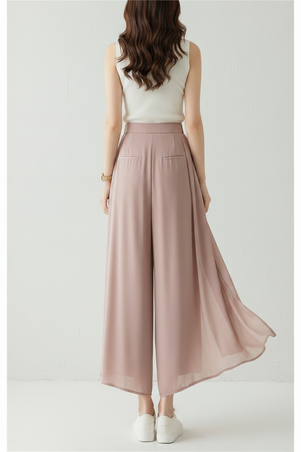 Pantalon Fluide Rose Plissé Gaze Ample Taille Haute - Polyester - vue 2