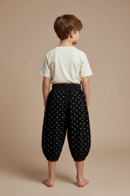 Pantalon Fluide Noir Côtelé Ample Pois Enfant - Imprimé Cordé - vue 2