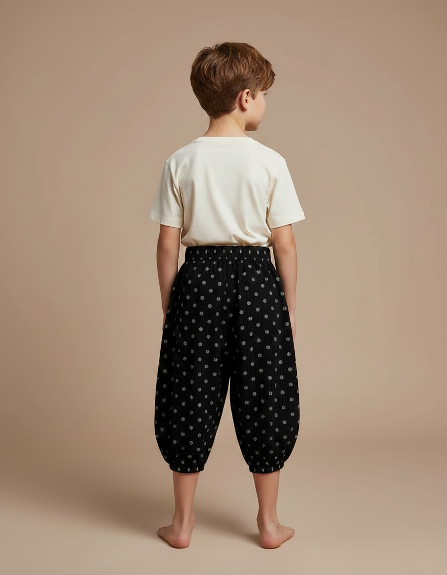 Pantalon Fluide Noir Côtelé Ample Pois Enfant - Imprimé Cordé - vue 2
