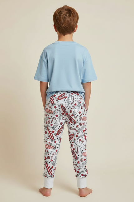 Pantalon Fluide Blanc Imprimé Noël Décontracté Garçon - Molleton - vue 2