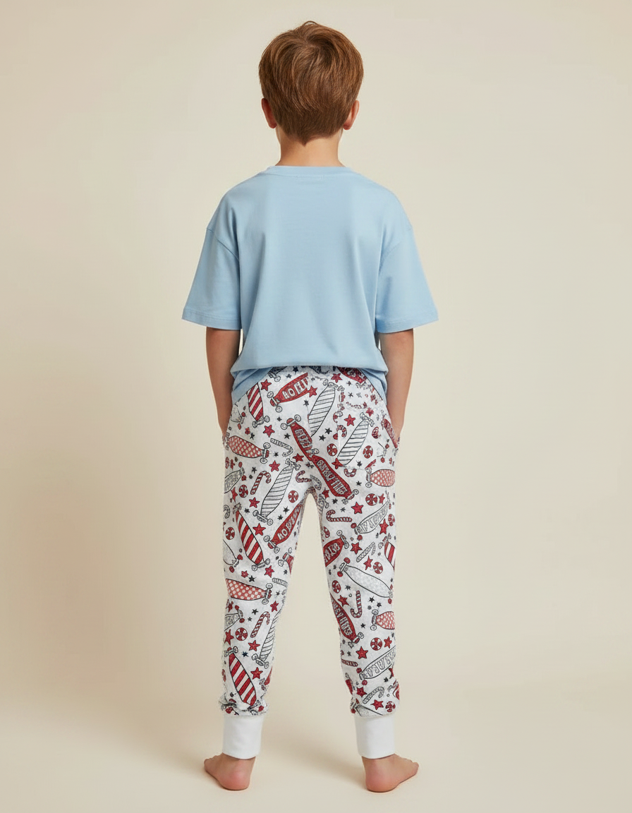 Pantalon Fluide Blanc Imprimé Noël Décontracté Garçon - Molleton - vue 2