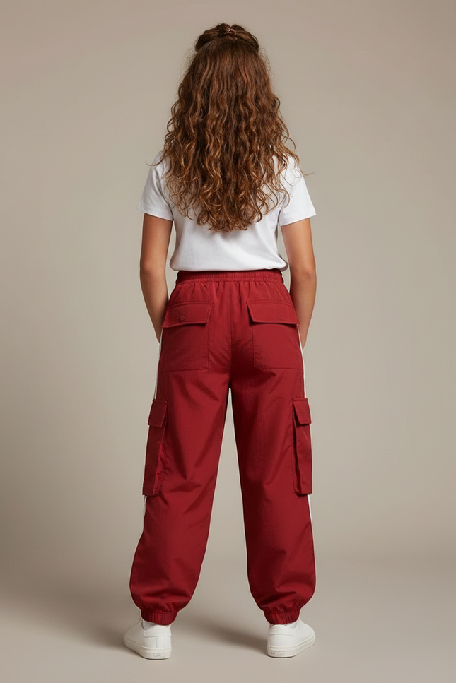 Pantalon Fluide Cargo Rouge Ample Rayures Blanches - Polyester - vue 2