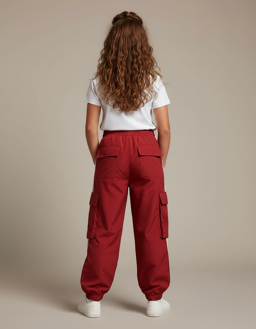 Pantalon Fluide Cargo Rouge Ample Rayures Blanches - Polyester - vue 2
