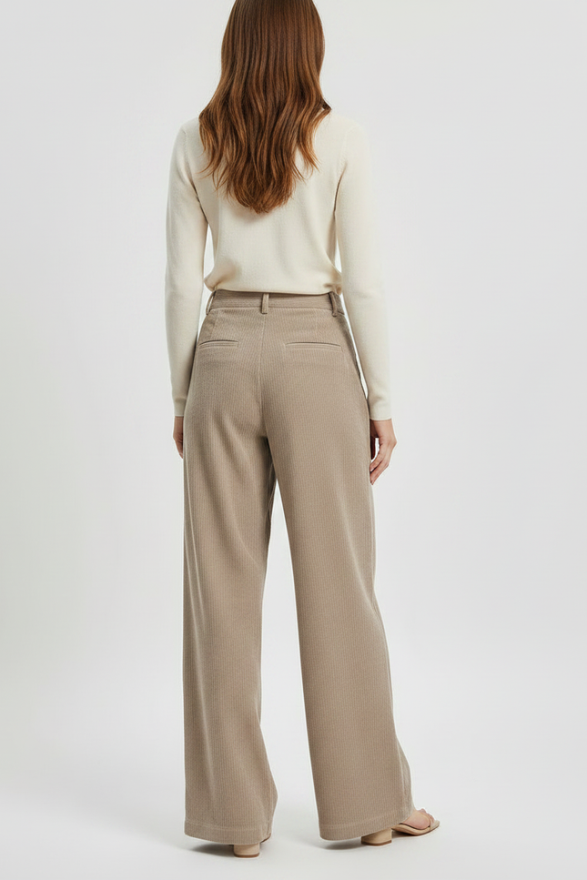 Pantalon Fluide Beige Côtelé Ample Décontracté Femme - Cordé - vue 2