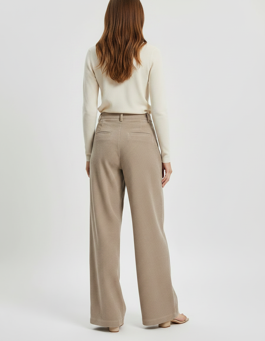 Pantalon Fluide Beige Côtelé Ample Décontracté Femme - Cordé - vue 2