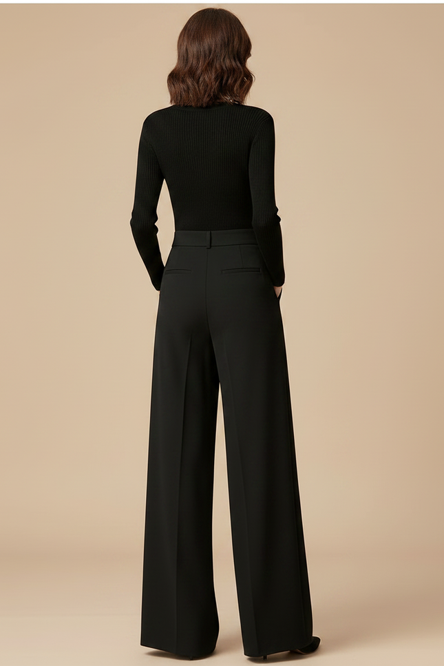 Pantalon Fluide Femme Noir Palazzo Viscose Chic Mi-saison - Polyester - vue 2