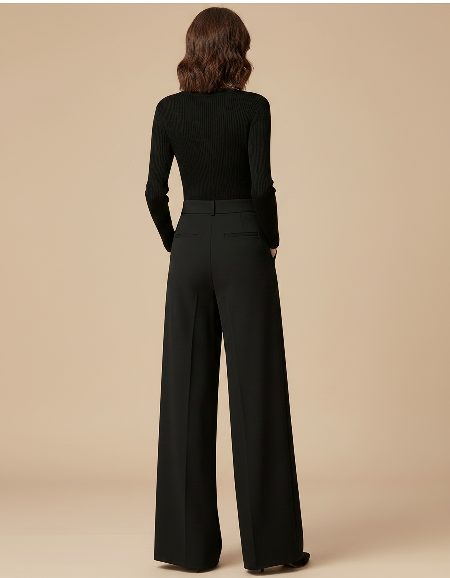 Pantalon Fluide Femme Noir Palazzo Viscose Chic Mi-saison - Polyester - vue 2