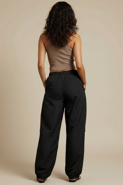 Pantalon Fluide Noir Ample Taille Basse Décontracté - Polyester - vue 2