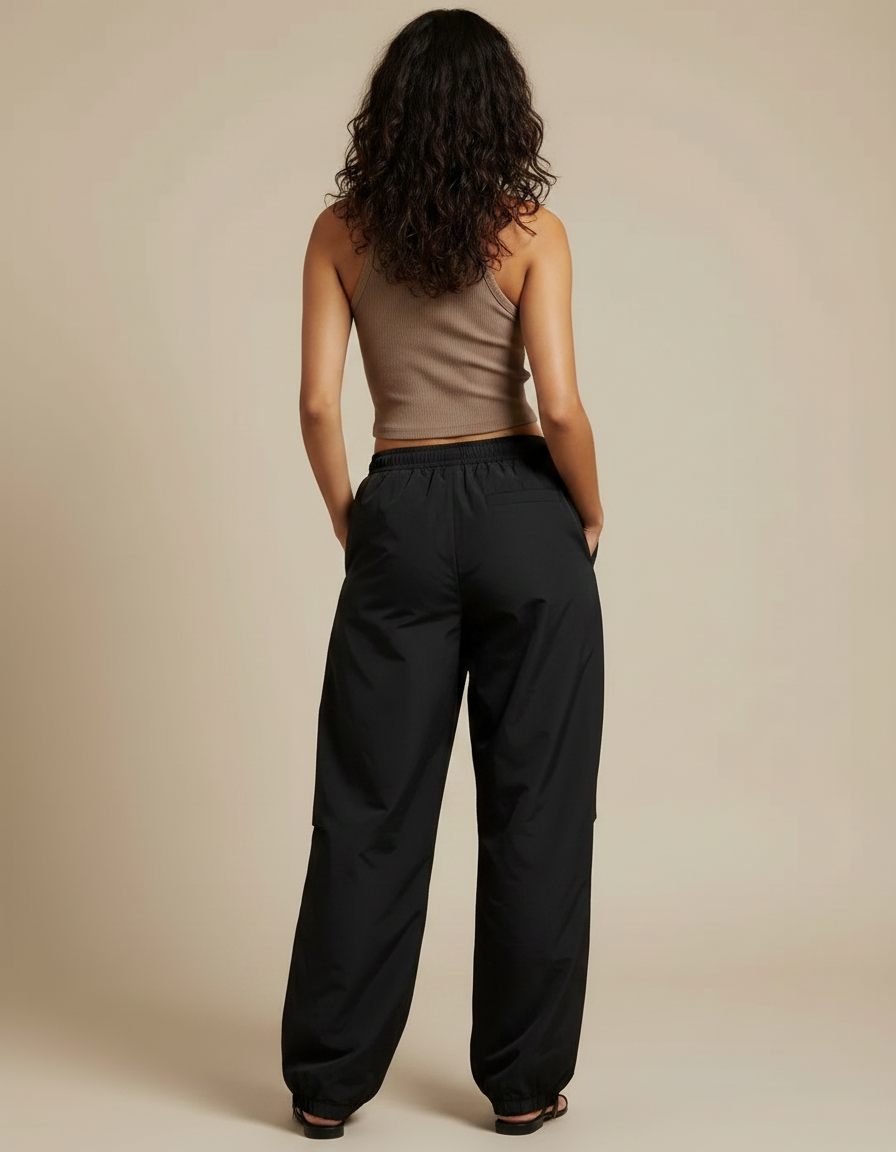 Pantalon Fluide Noir Ample Taille Basse Décontracté - Polyester - vue 2