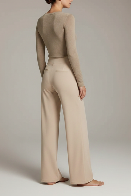 Pantalon Fluide Beige Ample Confortable Yoga Femme - Maille - vue 2