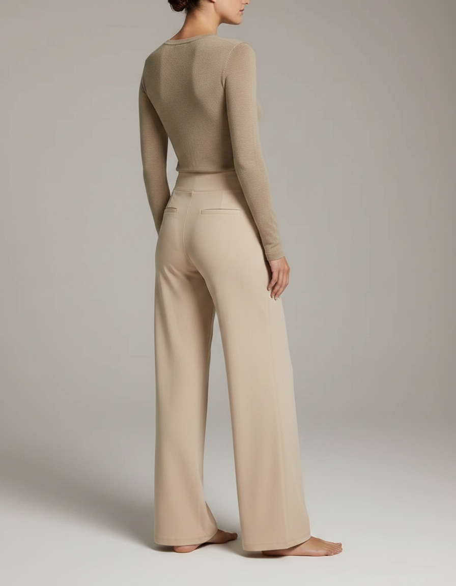 Pantalon Fluide Beige Ample Confortable Yoga Femme - Maille - vue 2