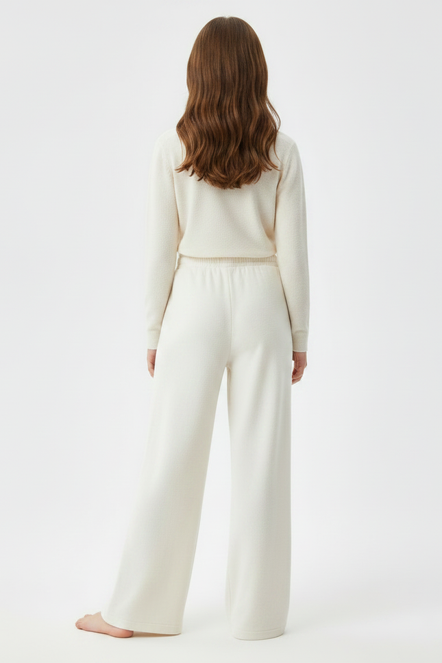 Pantalon Fluide Écru Ample Confortable Hiver - Beige Molleton - vue 2