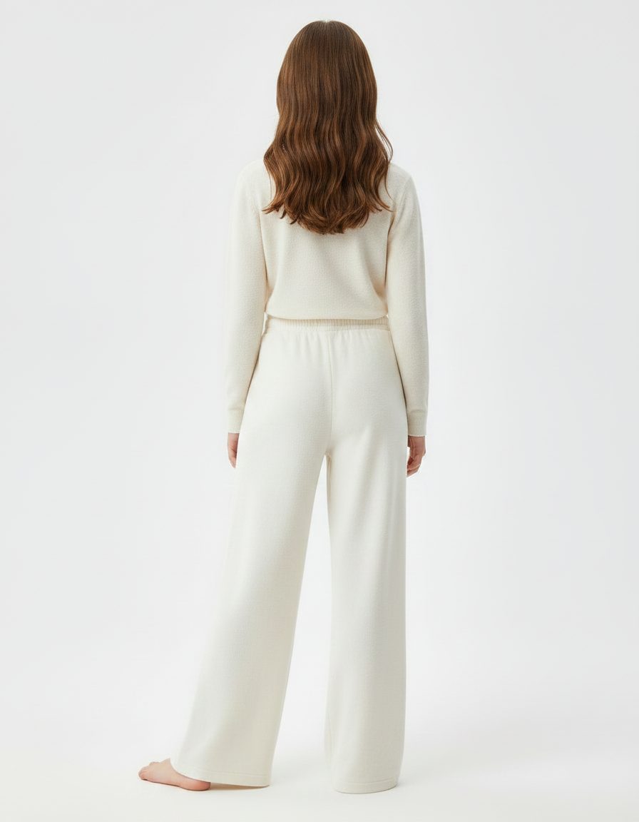 Pantalon Fluide Écru Ample Confortable Hiver - Beige Molleton - vue 2