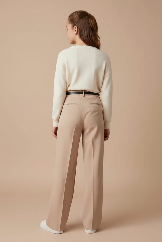 Pantalon Fluide Beige Droit Taille Haute Élégant - Polyester - vue 2