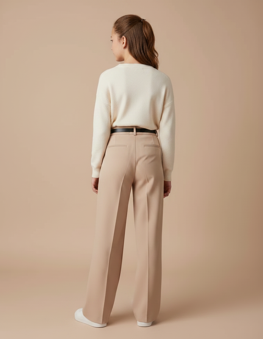 Pantalon Fluide Beige Droit Taille Haute Élégant - Polyester - vue 2