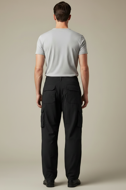 Pantalon Fluide Cargo Noir Ample Homme Décontracté - Coton - vue 2