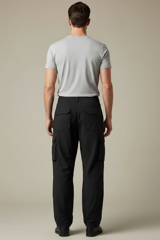 Pantalon Fluide Cargo Noir Ample Homme Décontracté - Coton - vue 2