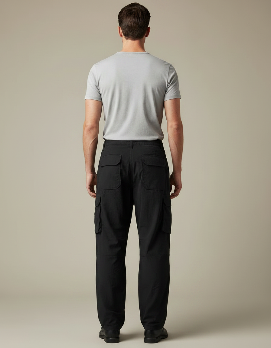 Pantalon Fluide Cargo Noir Ample Homme Décontracté - Coton - vue 2