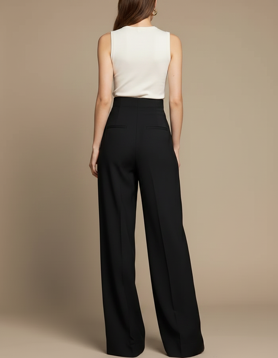 Pantalon Fluide Femme Noir Palazzo Viscose Chic - Polyester - vue 2