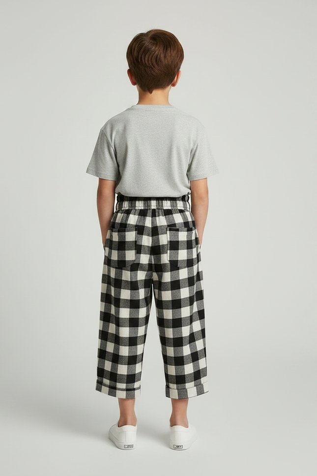 Pantalon Fluide Carreaux Noir Blanc Ample Coton Enfant - Imprimé - vue 2