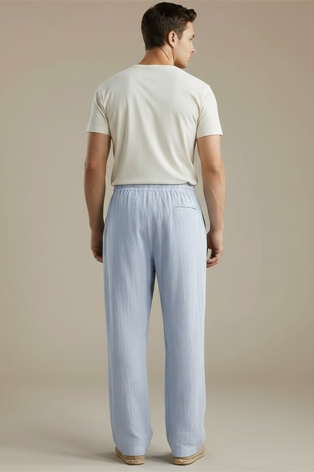 Pantalon Fluide Bleu Ciel Ample Léger Coton Homme - vue 2
