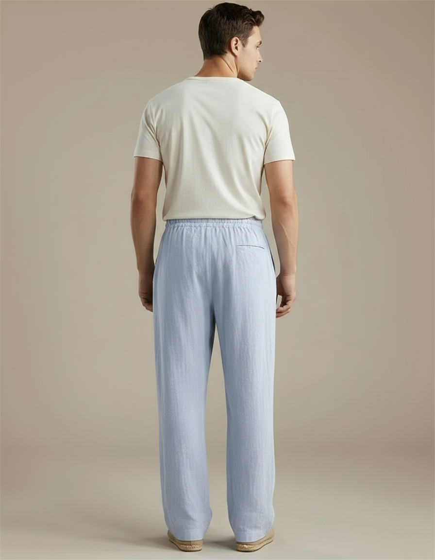 Pantalon Fluide Bleu Ciel Ample Léger Coton Homme - vue 2