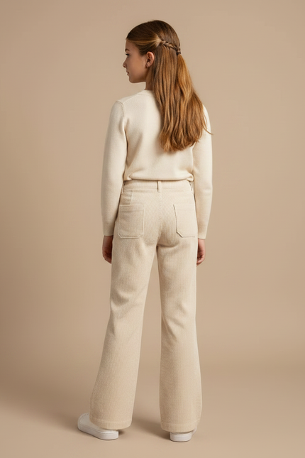 Pantalon Fluide Beige Côtelé Large Décontracté Poches - Cordé - vue 2