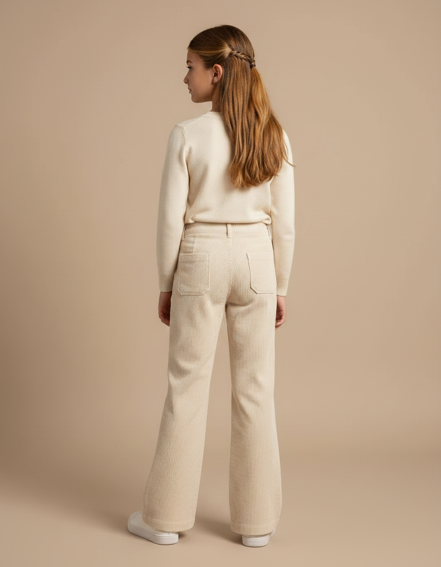 Pantalon Fluide Beige Côtelé Large Décontracté Poches - Cordé - vue 2