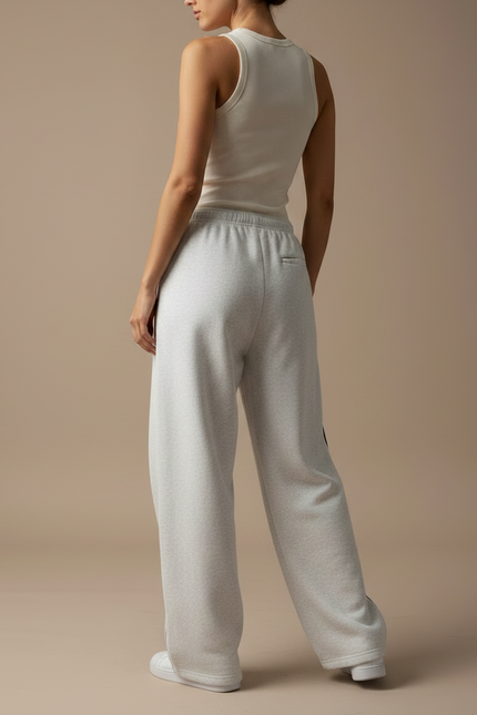 Pantalon Fluide Gris Ample Décontracté Rayures Latérales - Molleton - vue 2