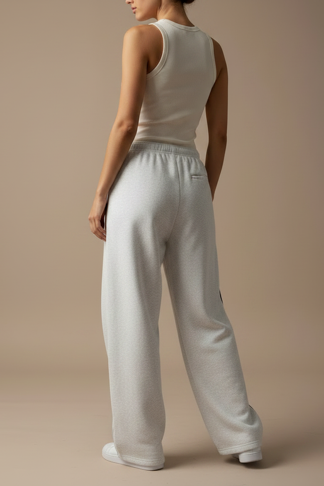 Pantalon Fluide Gris Ample Décontracté Rayures Latérales - Molleton - vue 2