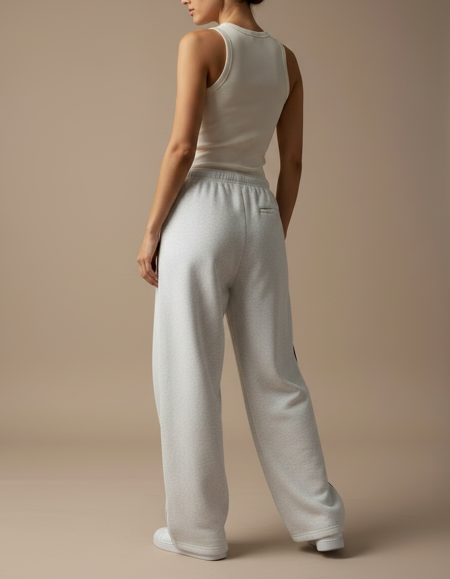 Pantalon Fluide Gris Ample Décontracté Rayures Latérales - Molleton - vue 2