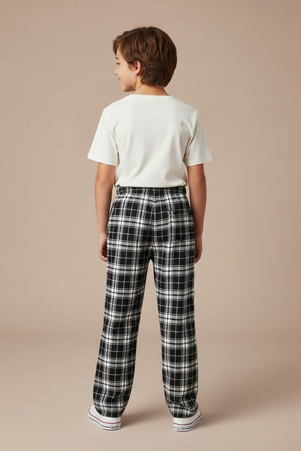 Pantalon Fluide Carreaux Noir Blanc Décontracté - Multicolore Molleton - vue 2