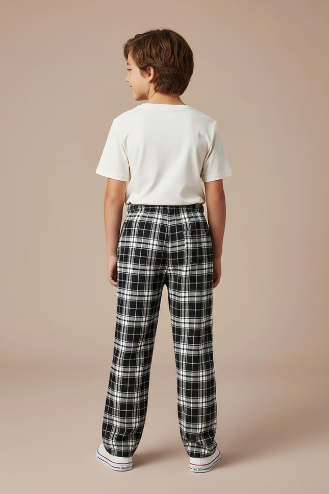 Pantalon Fluide Carreaux Noir Blanc Décontracté - Multicolore Molleton - vue 2