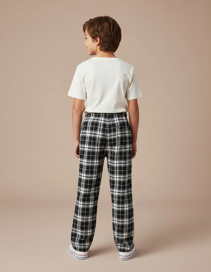 Pantalon Fluide Carreaux Noir Blanc Décontracté - Multicolore Molleton - vue 2