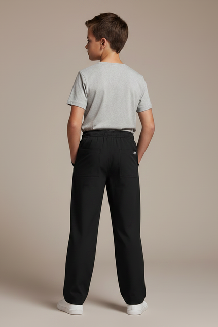 Pantalon Fluide Noir Ample Cordon Garçon - Polyester - vue 2