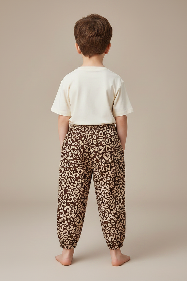 Pantalon Fluide Imprimé Léopard Marron Ample Élastiqué Unisexe - Viscose - vue 2