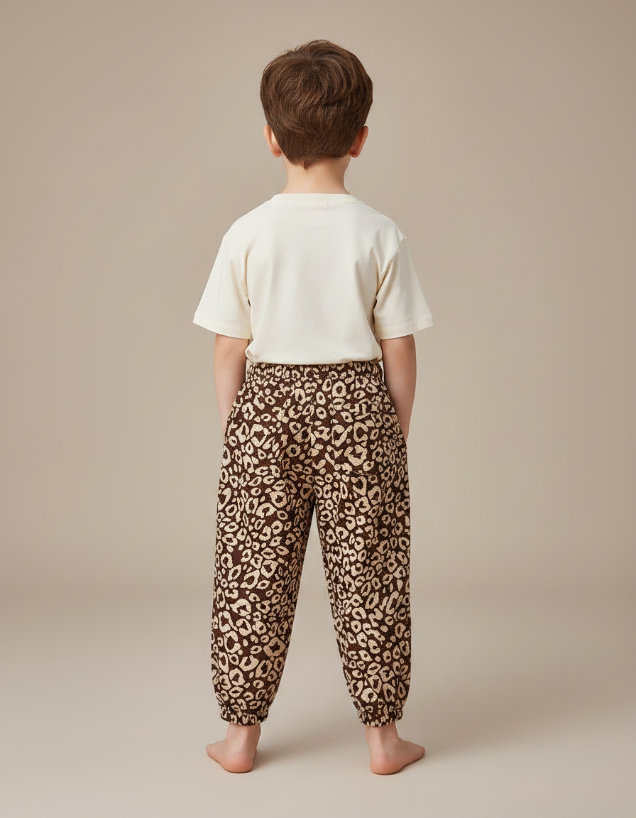 Pantalon Fluide Imprimé Léopard Marron Ample Élastiqué Unisexe - Viscose - vue 2