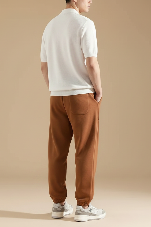 Pantalon Fluide Marron Cordon Confort Décontracté Homme - Molleton - vue 2