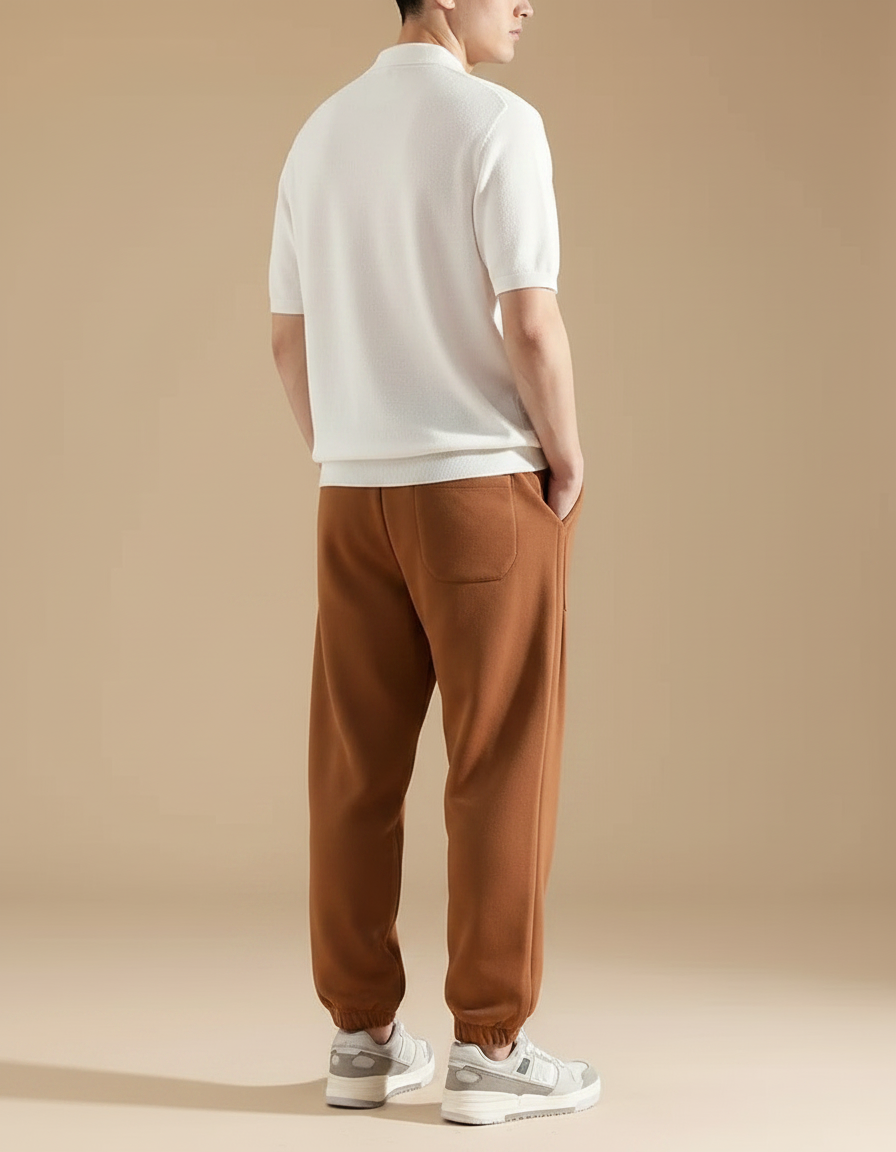 Pantalon Fluide Marron Cordon Confort Décontracté Homme - Molleton - vue 2