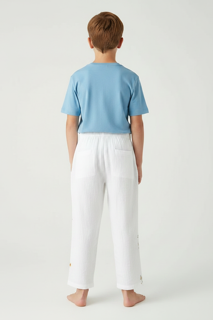 Pantalon Fluide Blanc Lin Ample Imprimé Floral Enfant - vue 2