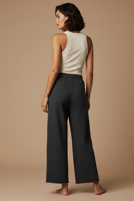 Pantalon Fluide Noir Ample Coton Cordon Femme - Molleton - vue 2