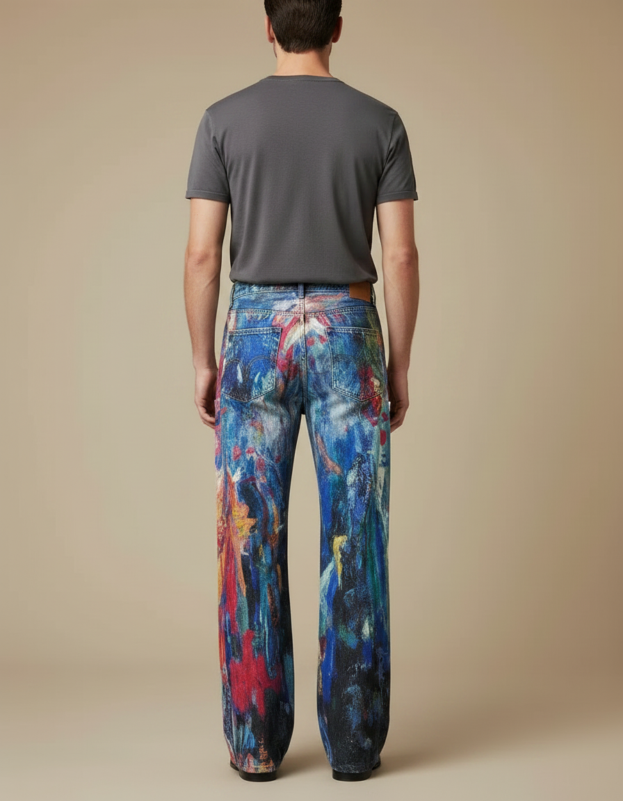 Pantalon Fluide Peint Abstrait Ample Coloré Unisexe - Multicolore Jean - vue 2