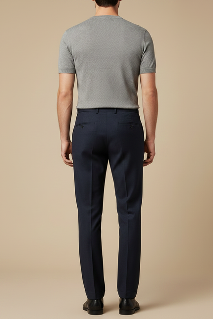 Pantalon Fluide Homme Bleu Marine Laine Élégant Droit - vue 2