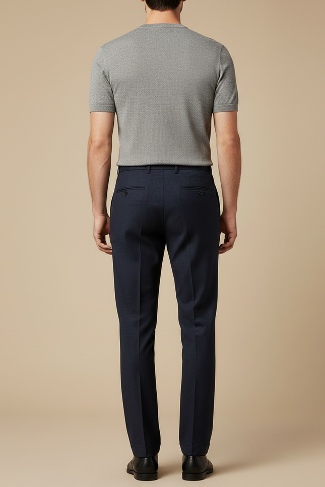 Pantalon Fluide Homme Bleu Marine Laine Élégant Droit - vue 2