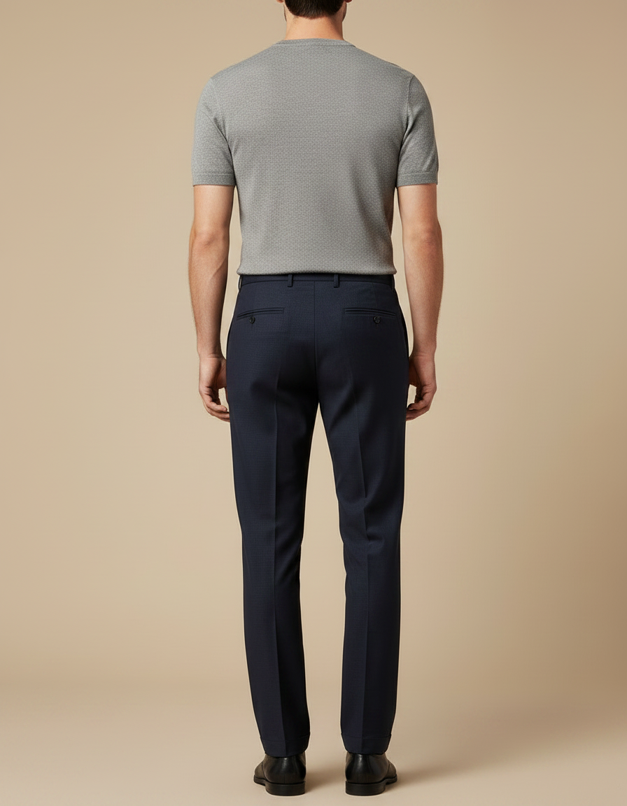 Pantalon Fluide Homme Bleu Marine Laine Élégant Droit - vue 2