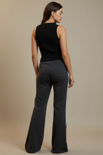 Pantalon Fluide Noir Ample Rayures Blanches Sport Chic - Molleton - vue 2