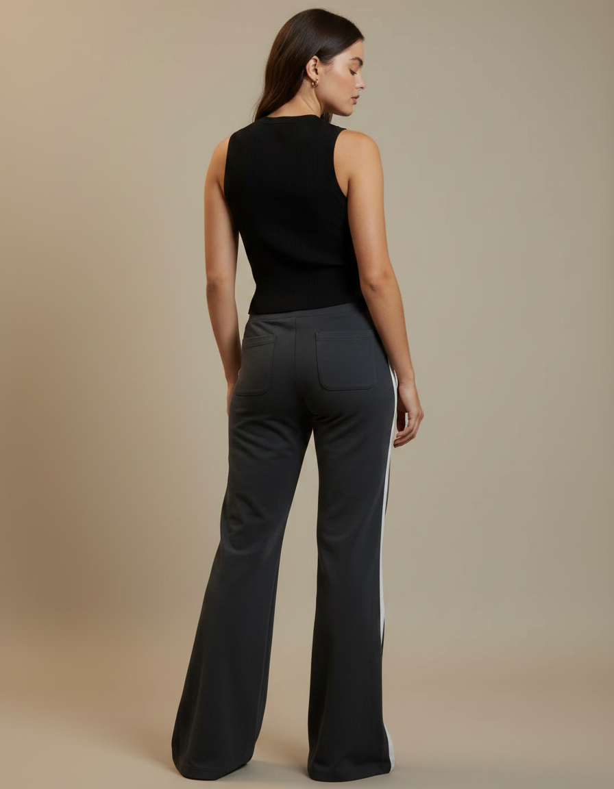 Pantalon Fluide Noir Ample Rayures Blanches Sport Chic - Molleton - vue 2